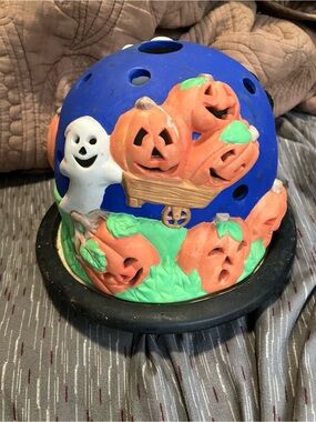 Vintage Hand Painted Ceramic Halloween Candle Holder